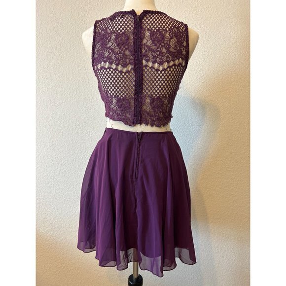 Women's Purple 2‎ PIece Rhinestone Lace  Dress Homecoming Party Size 7 - Picture 6 of 16